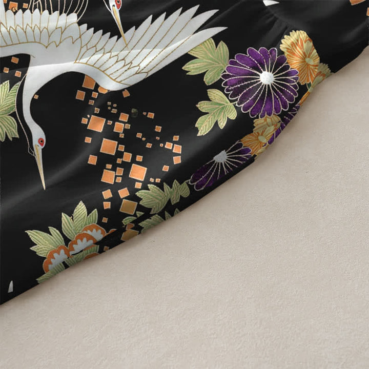 Buddha Stones Robe midi d'été décontractée et vintage à motif floral et grues, sans manches et avec poches, pour femme - image 2