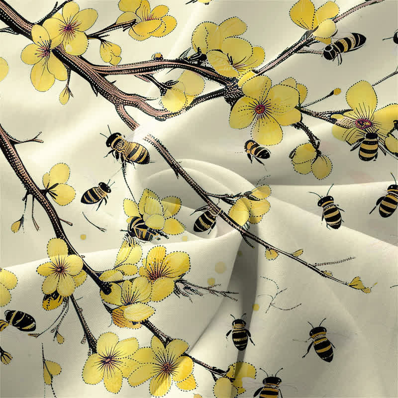 Buddha Stones Robe midi d'été décontractée jaune à motif floral et branches, sans manches et avec poches. - image 3