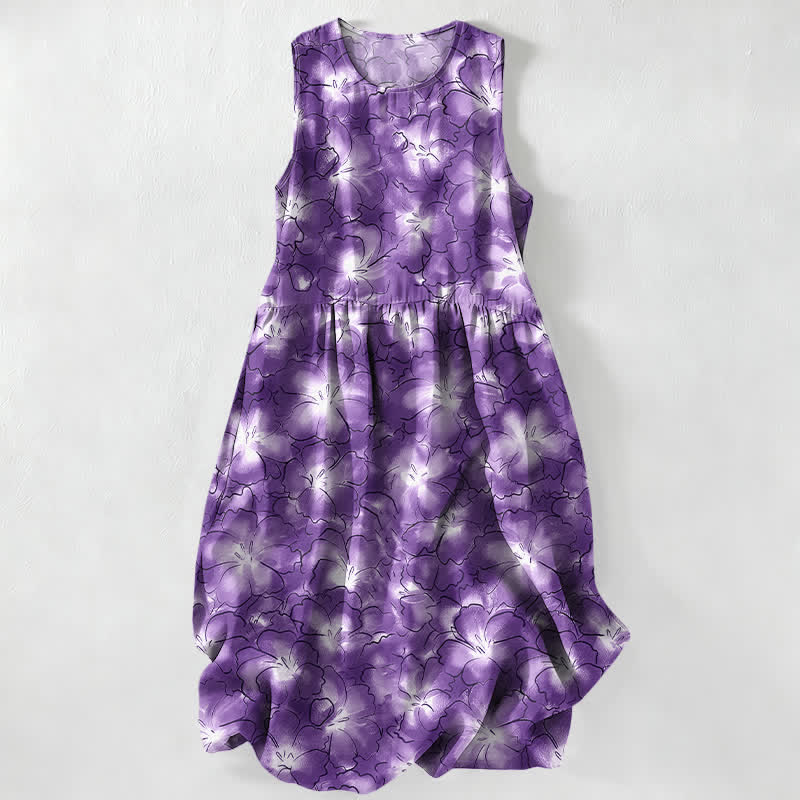 Buddha Stones Robe midi d'été décontractée blanche à motif floral et pétales, sans manches et avec poches, pour femme - Violet moyen - US16，UK/AU20，EU48 (3XL) - image 5