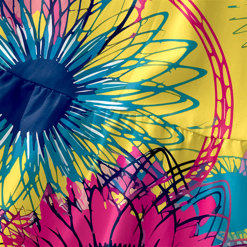 Buddha Stones Robe midi d'été décontractée pour femme, sans manches, avec poches, ornée d'un motif floral éclatant de grands tournesols. - image 1