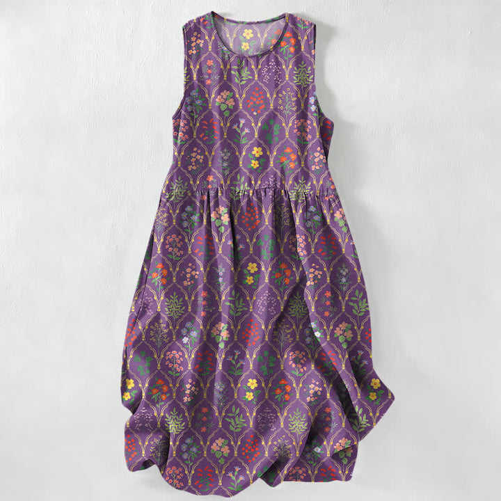 Buddha Stones Robe midi d'été décontractée pour femme, sans manches, à motifs floraux colorés variés et avec poches - Violet - US16，UK/AU20，EU48 (3XL) - image 5