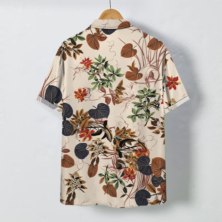 Buddha Stones Chemise à manches courtes respirante pour homme, à boutons et à motif floral tropical - image 1