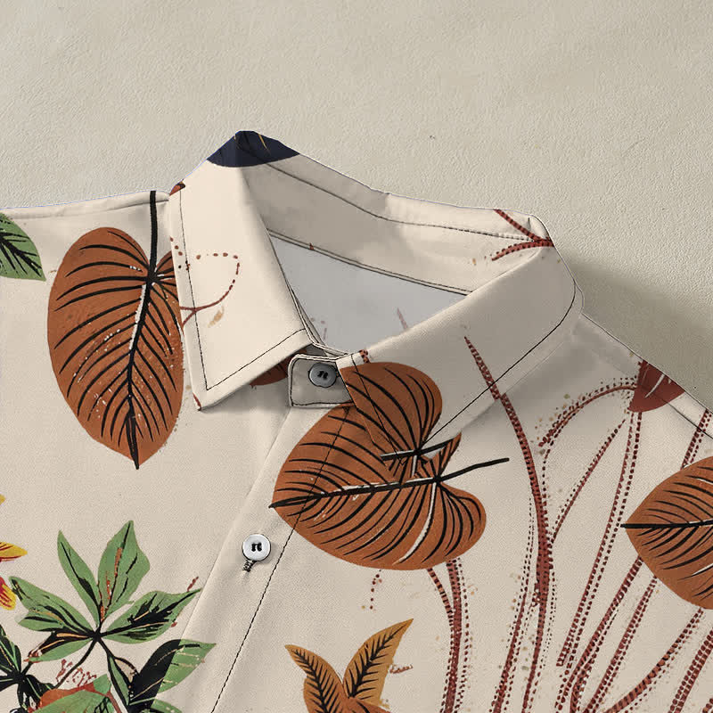 Buddha Stones Chemise à manches courtes respirante pour homme, à boutons et à motif floral tropical - image 2