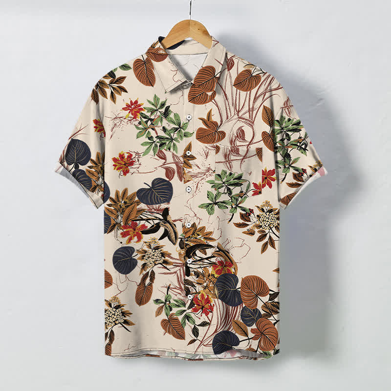 Buddha Stones Chemise à manches courtes respirante pour homme, à boutons et à motif floral tropical - Lin - US/UK/AU48，EU58 (4XL) - image 0