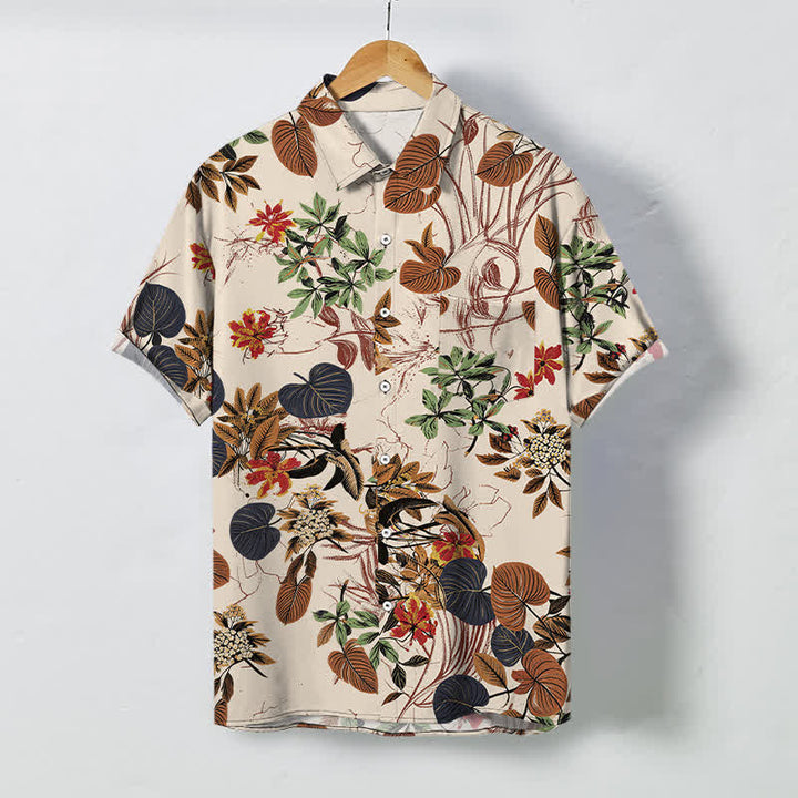 Buddha Stones Chemise à manches courtes respirante pour homme, à boutons et à motif floral tropical - Lin - US/UK/AU48，EU58 (4XL) - image 0