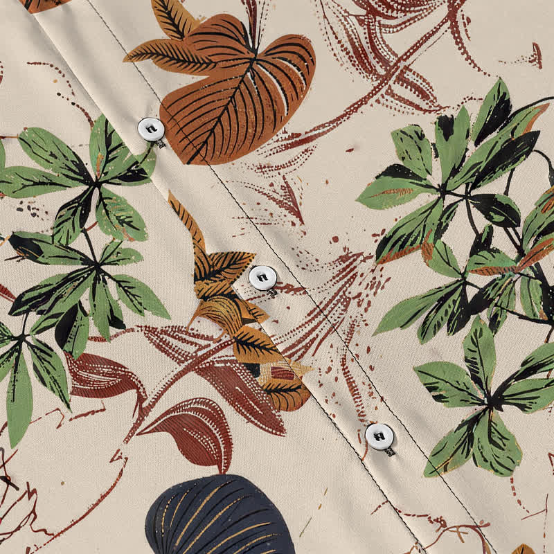 Buddha Stones Chemise à manches courtes respirante pour homme, à boutons et à motif floral tropical - image 3