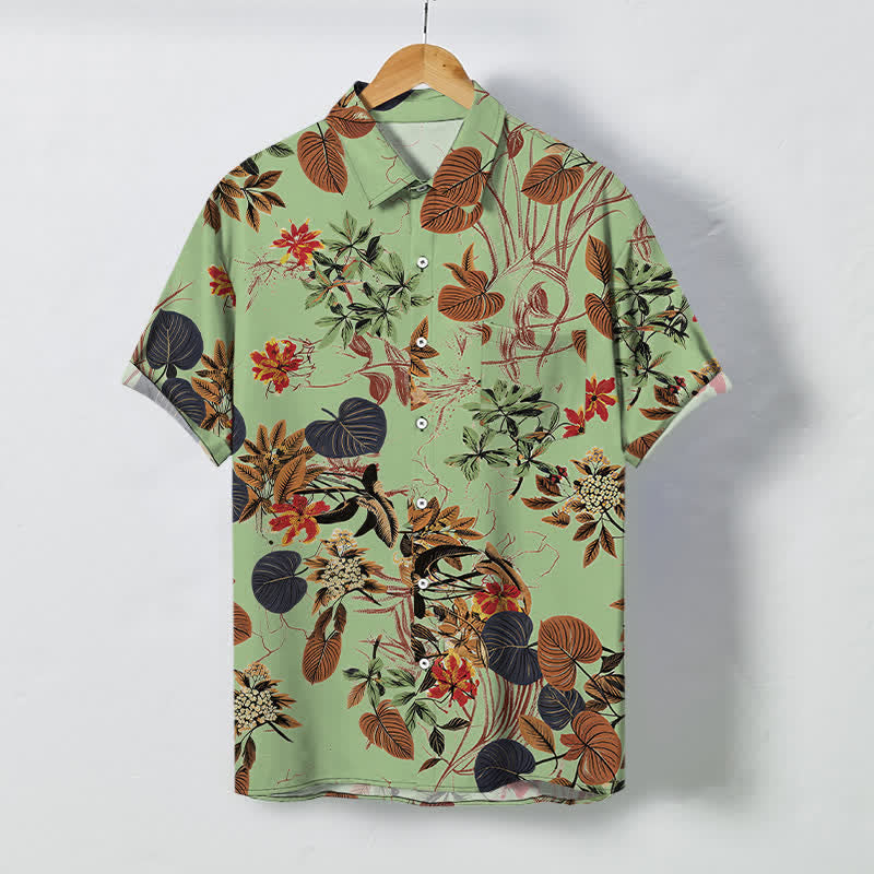 Buddha Stones Chemise à manches courtes respirante pour homme, à boutons et à motif floral tropical - Vert pâle - US/UK/AU48，EU58 (4XL) - image 5