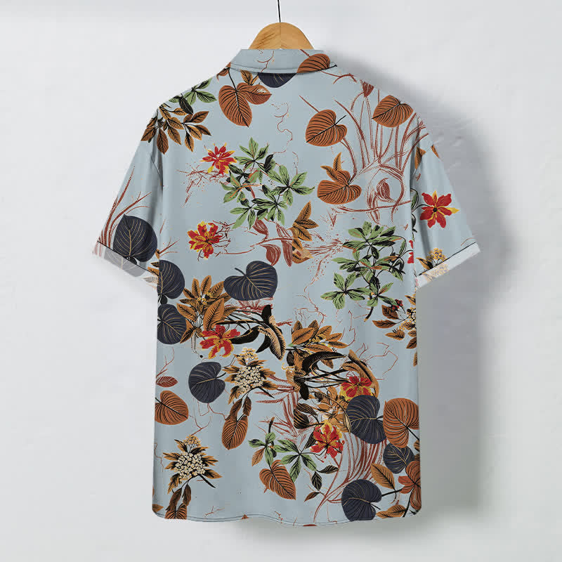 Buddha Stones Chemise à manches courtes respirante pour homme, à boutons et à motif floral tropical - image 8