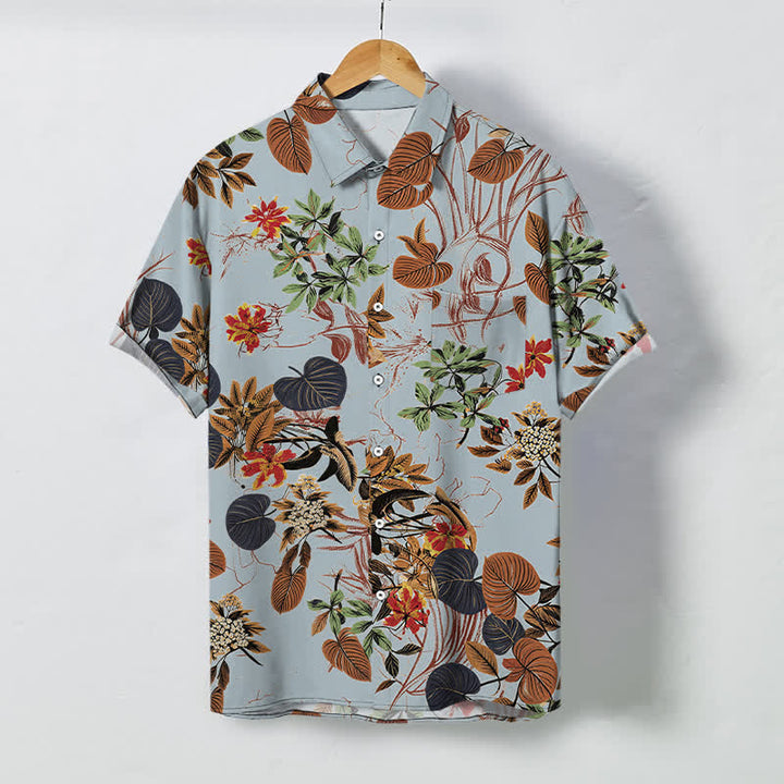 Buddha Stones Chemise à manches courtes respirante pour homme, à boutons et à motif floral tropical - Bleu acier clair - US/UK/AU48，EU58 (4XL) - image 7