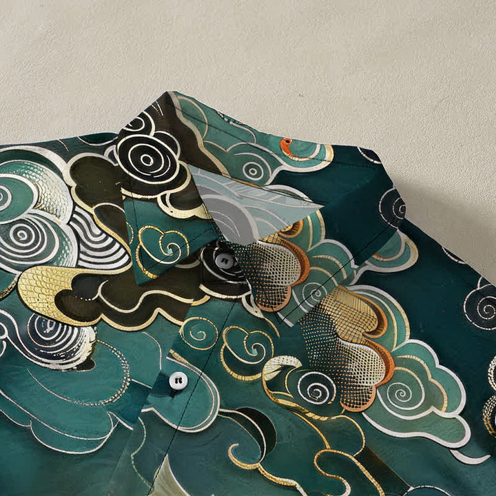 Buddha Stones Chemise à manches courtes respirante pour homme, motif vagues et nuages, style vintage Koi Fish - image 2