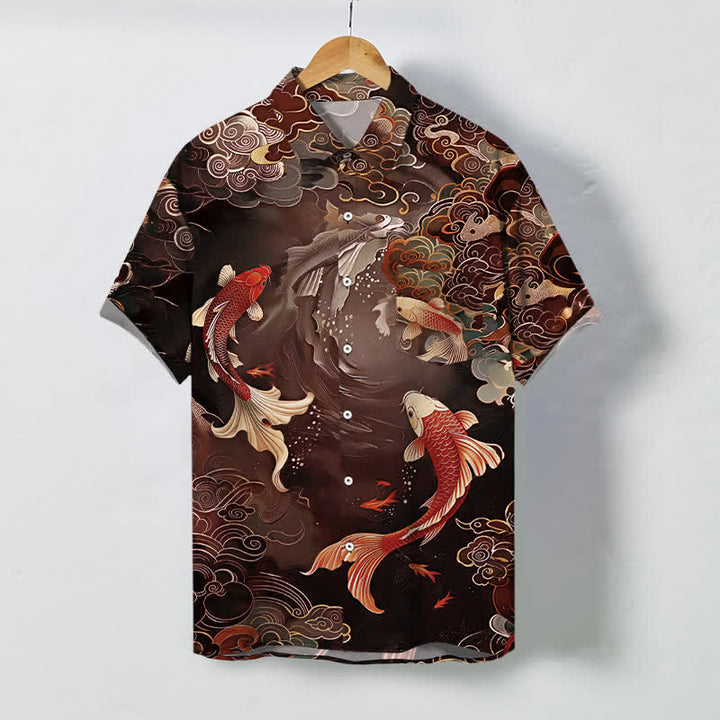 Buddha Stones Chemise à manches courtes respirante pour homme, motif vagues et nuages, style vintage Koi Fish - SaddleBrown - US/UK/AU48，EU58 (4XL) - image 5