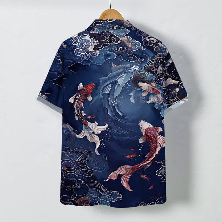 Buddha Stones Chemise à manches courtes respirante pour homme, motif vagues et nuages, style vintage Koi Fish - image 8