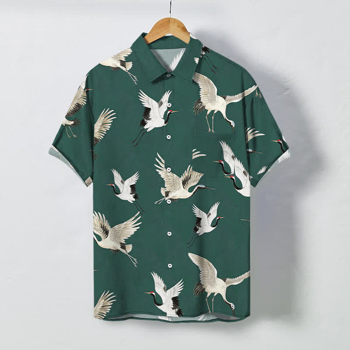 Buddha Stones Chemise à manches courtes respirante pour homme avec boutons à motif de grue blanche - Sarcelle - US/UK/AU48，EU58 (4XL) - image 7