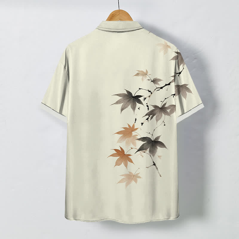 Buddha Stones Chemise à manches courtes respirante pour homme, à boutons et motif branches d'érable automnales - image 1