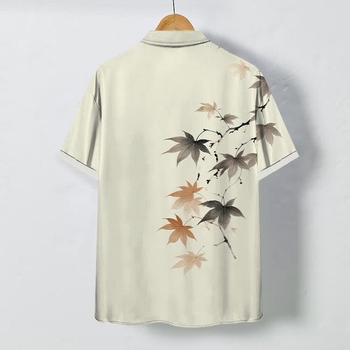 Buddha Stones Chemise à manches courtes respirante pour homme, à boutons et motif branches d'érable automnales - image 1