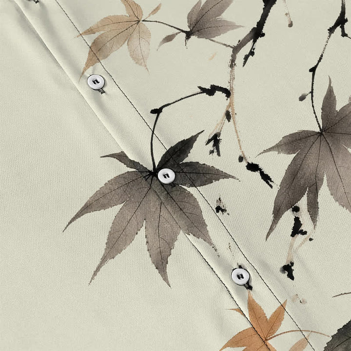 Buddha Stones Chemise à manches courtes respirante pour homme, à boutons et motif branches d'érable automnales - image 3