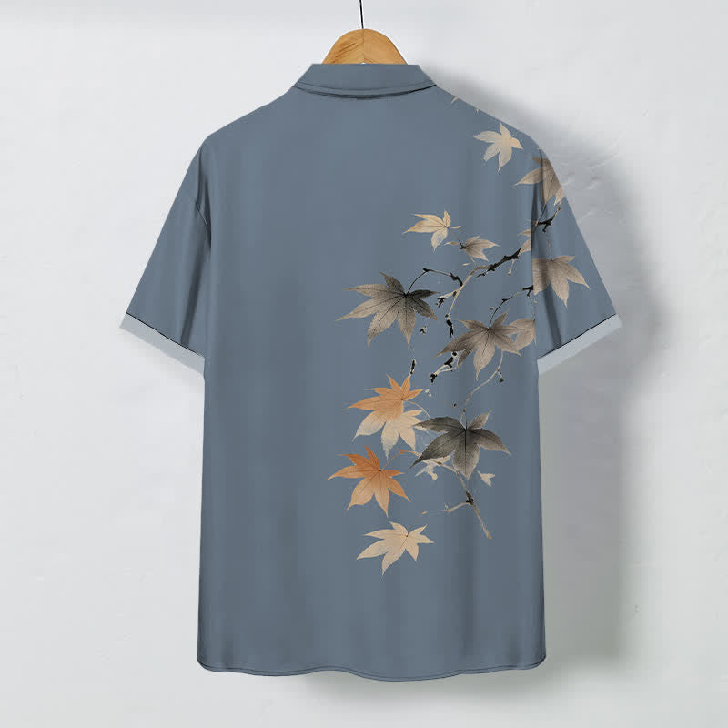 Buddha Stones Chemise à manches courtes respirante pour homme, à boutons et motif branches d'érable automnales - image 6