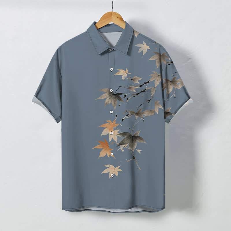 Buddha Stones Chemise à manches courtes respirante pour homme, à boutons et motif branches d'érable automnales - Bleu acier clair - US/UK/AU48，EU58 (4XL) - image 5