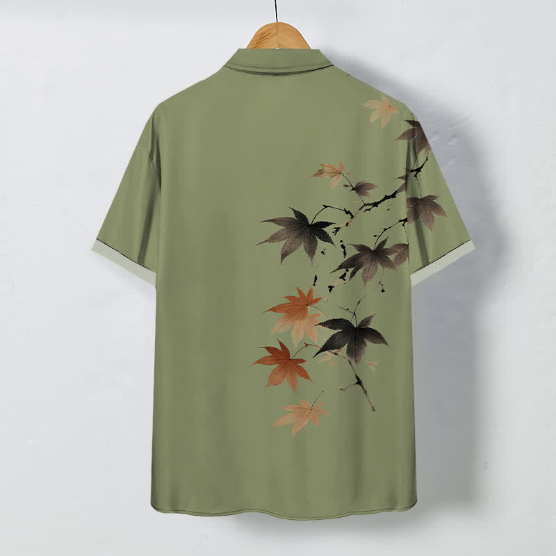 Buddha Stones Chemise à manches courtes respirante pour homme, à boutons et motif branches d'érable automnales - image 8