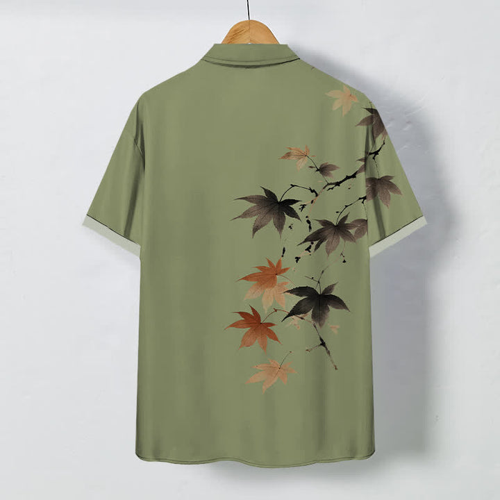 Buddha Stones Chemise à manches courtes respirante pour homme, à boutons et motif branches d'érable automnales - image 8