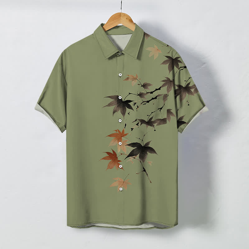 Buddha Stones Chemise à manches courtes respirante pour homme, à boutons et motif branches d'érable automnales - DarkKhaki - US/UK/AU48，EU58 (4XL) - image 7