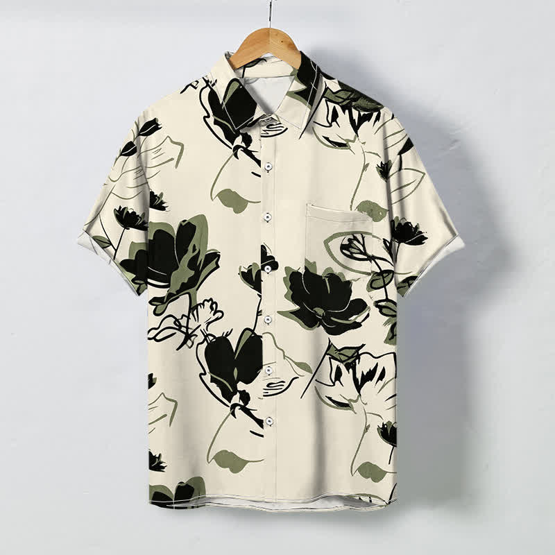 Buddha Stones Chemise à manches courtes respirante pour homme, à boutons et à motif floral abstrait - Beige - US/UK/AU48，EU58 (4XL) - image 0