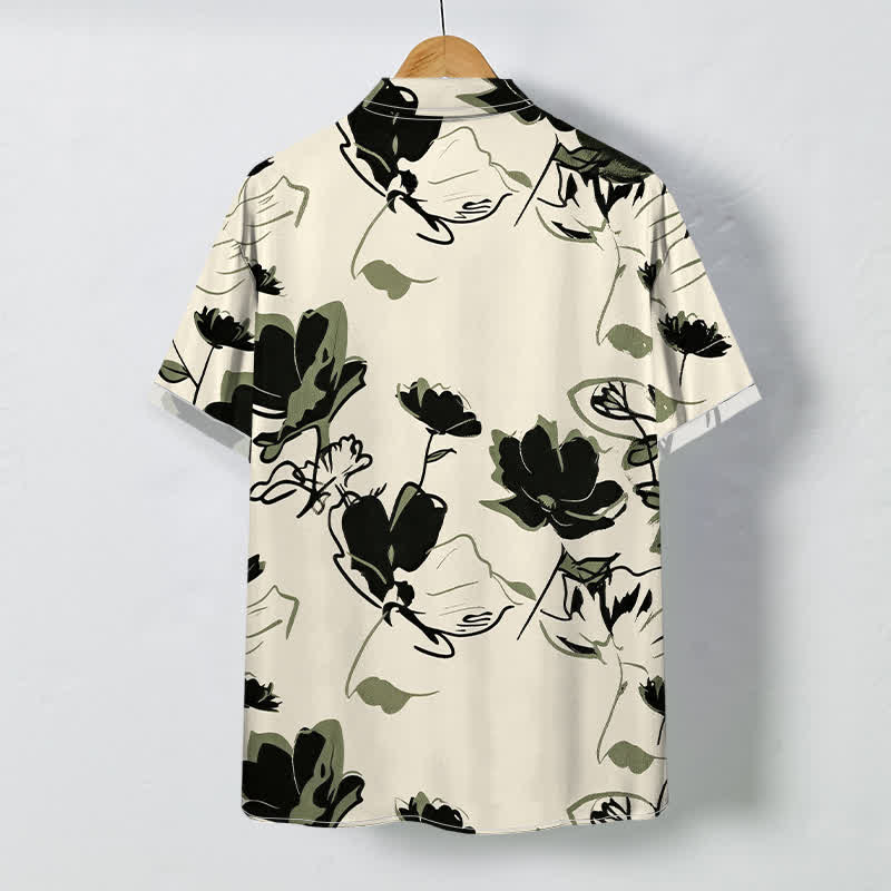 Buddha Stones Chemise à manches courtes respirante pour homme, à boutons et à motif floral abstrait - image 1