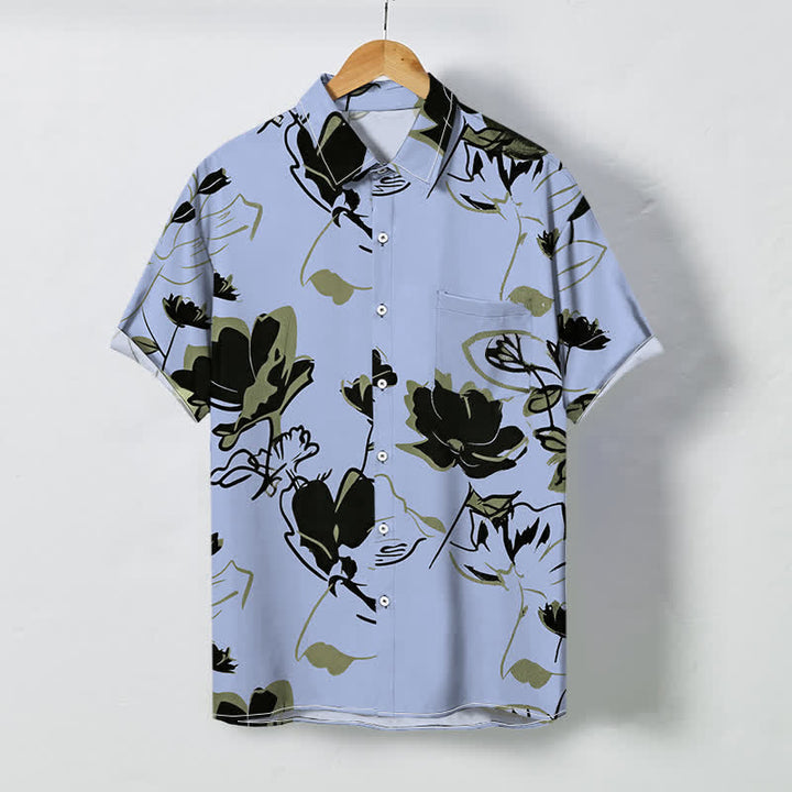 Buddha Stones Chemise à manches courtes respirante pour homme, à boutons et à motif floral abstrait - Bleu acier clair - US/UK/AU48，EU58 (4XL) - image 3