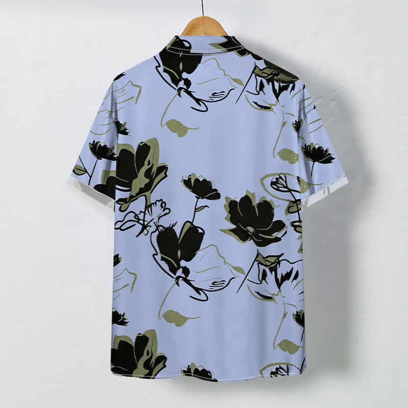 Buddha Stones Chemise à manches courtes respirante pour homme, à boutons et à motif floral abstrait - image 4