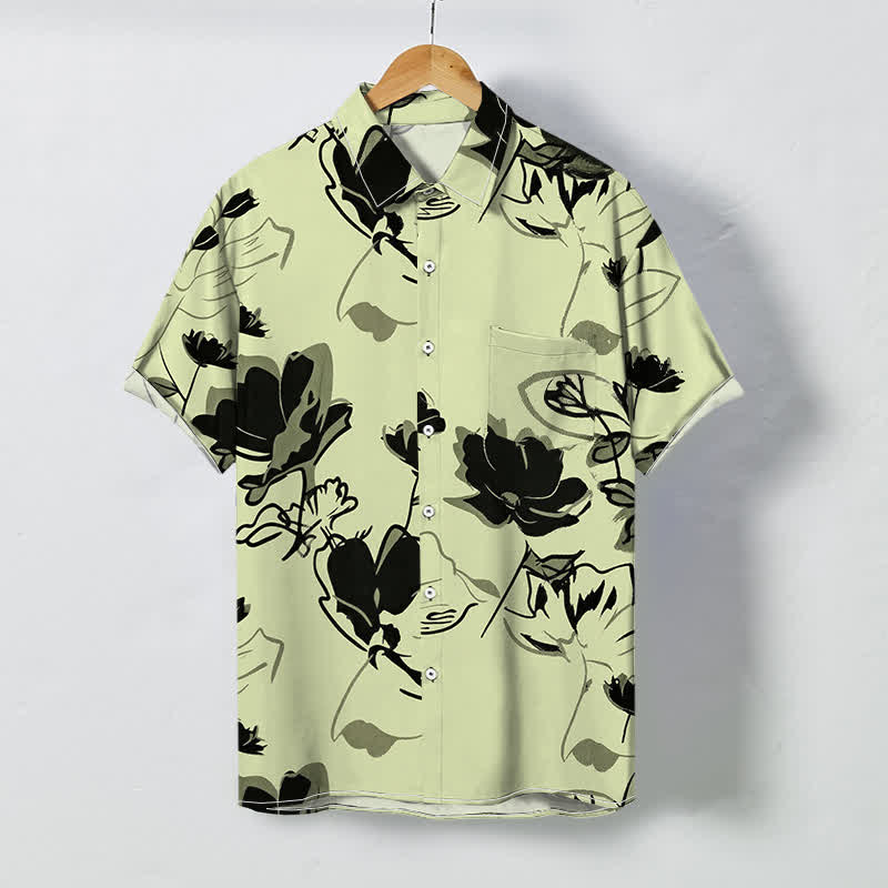 Buddha Stones Chemise à manches courtes respirante pour homme, à boutons et à motif floral abstrait - VertJaune - US/UK/AU48，EU58 (4XL) - image 5