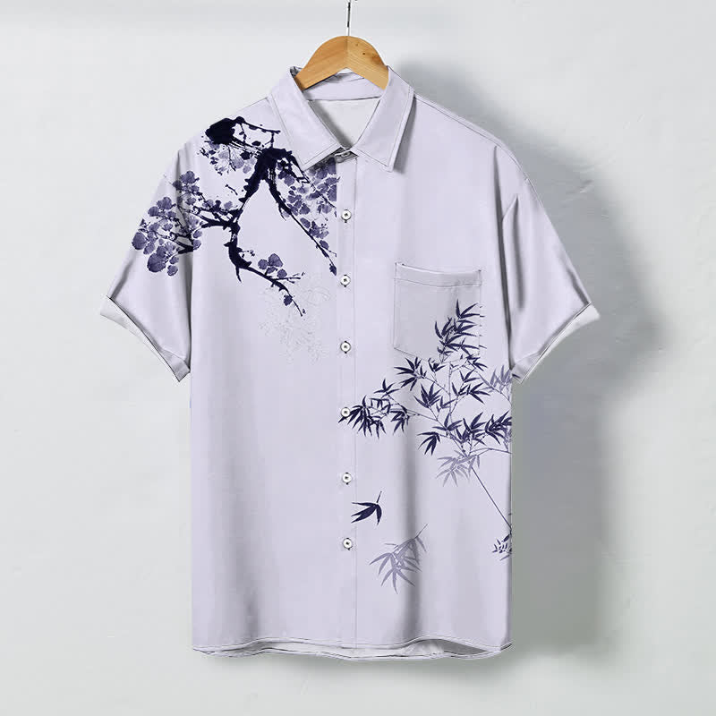 Buddha Stones Chemise à manches courtes respirante pour homme, ornée de boutons à motif de feuilles de bambou et de branches d'arbre. - Lavande - US/UK/AU48，EU58 (4XL) - image 3