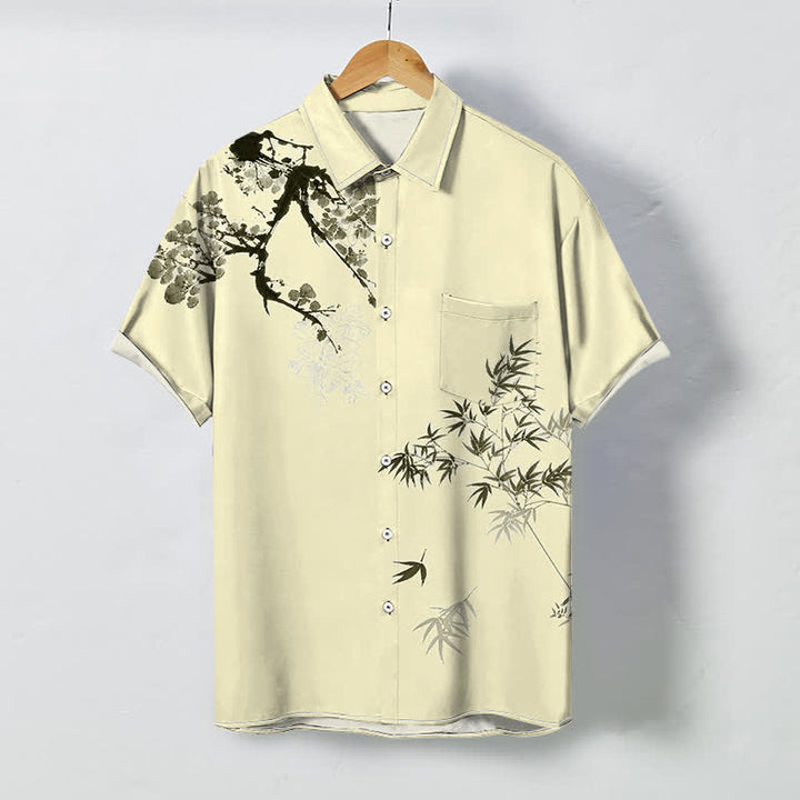 Buddha Stones Chemise à manches courtes respirante pour homme, ornée de boutons à motif de feuilles de bambou et de branches d'arbre. - Jaune doré clair - US/UK/AU48，EU58 (4XL) - image 5