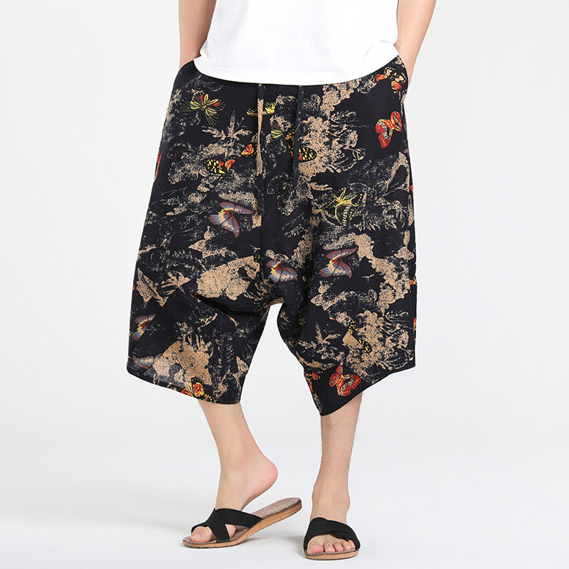 Buddha Stones Pantalon Capri bohème décontracté d'été à cordon de serrage et motif géométrique abstrait, style sarouel, avec poches - Noir - US/UK/AU46，EU56 (5XL) - image 24