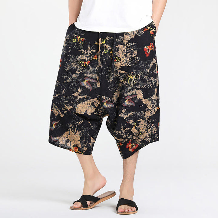 Buddha Stones Pantalon Capri bohème décontracté d'été à cordon de serrage et motif géométrique abstrait, style sarouel, avec poches - Noir - US/UK/AU46，EU56 (5XL) - image 24
