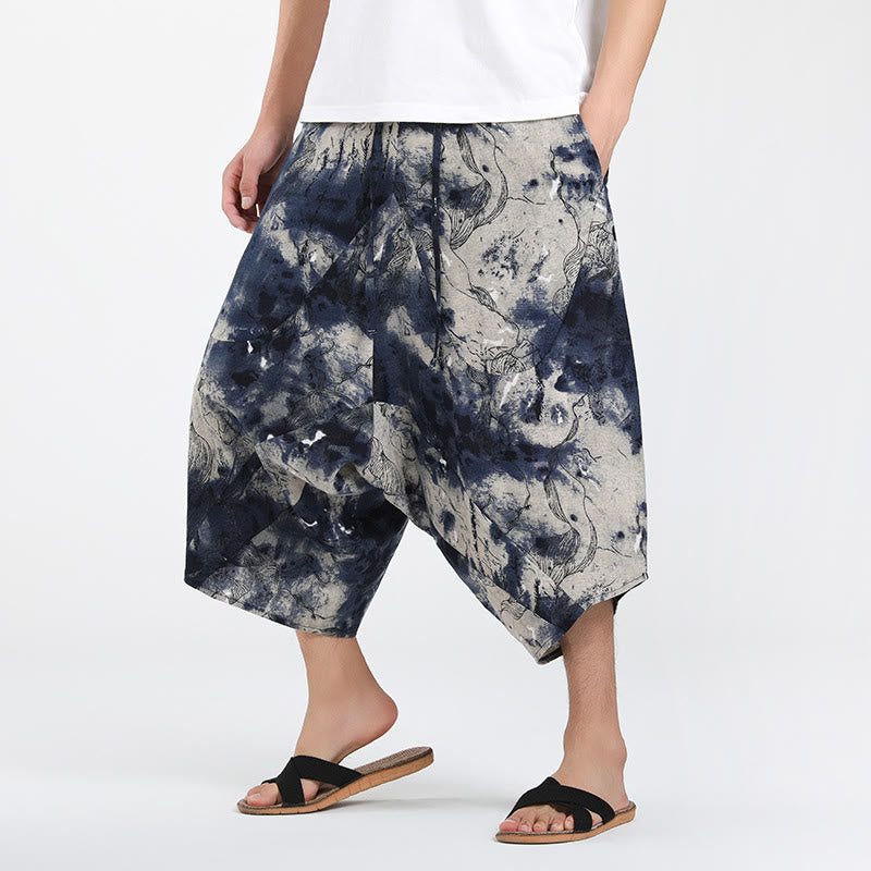 Buddha Stones Pantalon Capri bohème décontracté d'été à cordon de serrage et motif géométrique abstrait, style sarouel, avec poches - Gainsboro - US/UK/AU46，EU56 (5XL) - image 32
