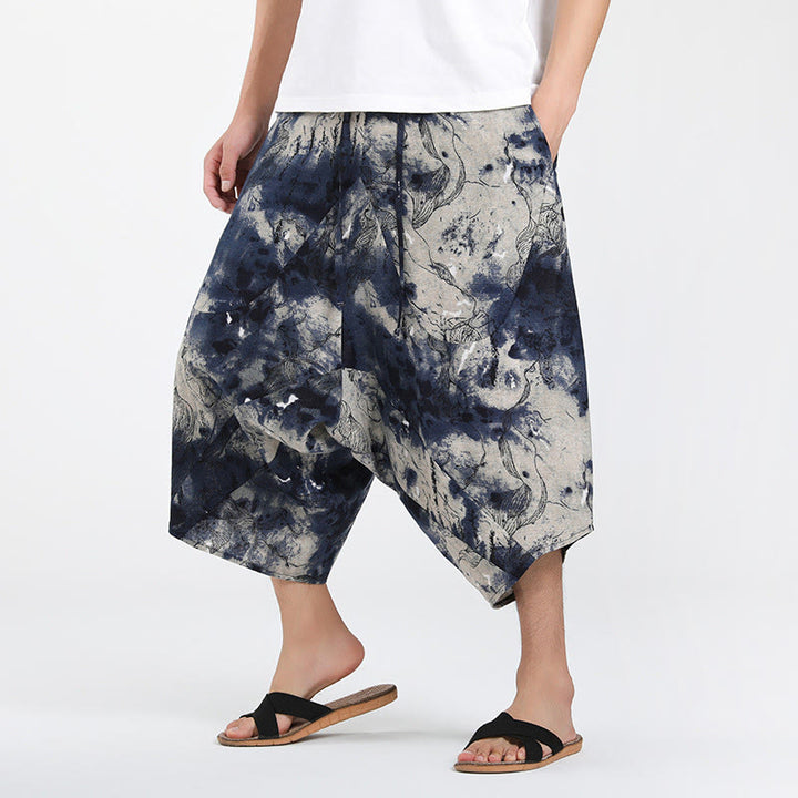 Buddha Stones Pantalon Capri bohème décontracté d'été à cordon de serrage et motif géométrique abstrait, style sarouel, avec poches - Gainsboro - US/UK/AU46，EU56 (5XL) - image 32