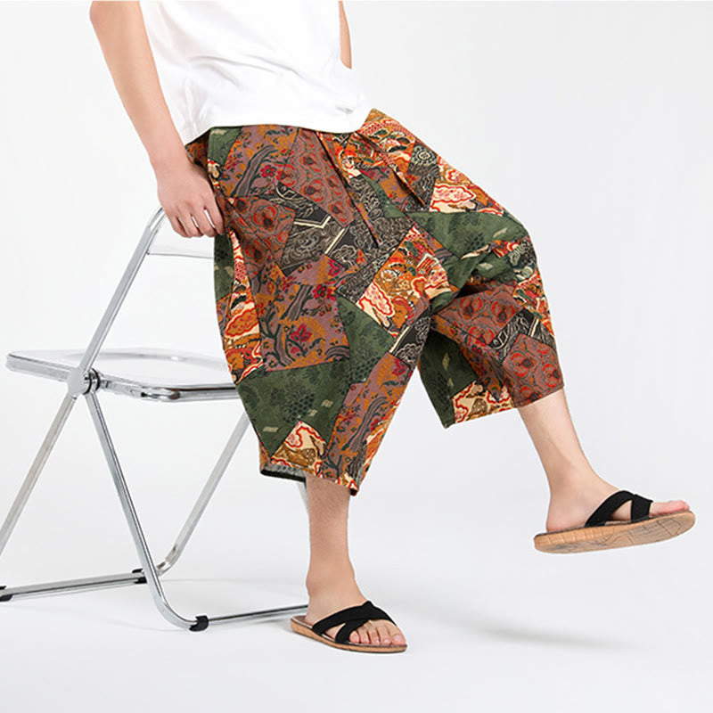 Buddha Stones Pantalon Capri bohème décontracté d'été à cordon de serrage et motif géométrique abstrait, style sarouel, avec poches - image 7
