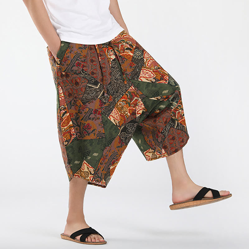 Buddha Stones Pantalon Capri bohème décontracté d'été à cordon de serrage et motif géométrique abstrait, style sarouel, avec poches - image 4