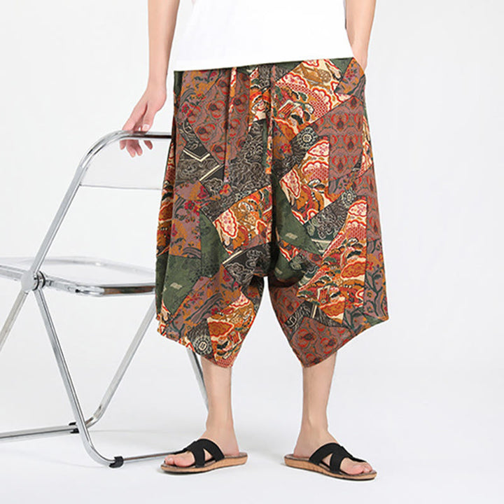 Buddha Stones Pantalon Capri bohème décontracté d'été à cordon de serrage et motif géométrique abstrait, style sarouel, avec poches - image 6