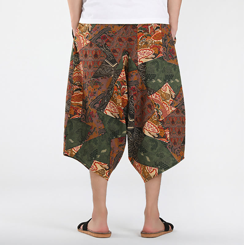 Buddha Stones Pantalon Capri bohème décontracté d'été à cordon de serrage et motif géométrique abstrait, style sarouel, avec poches - image 3