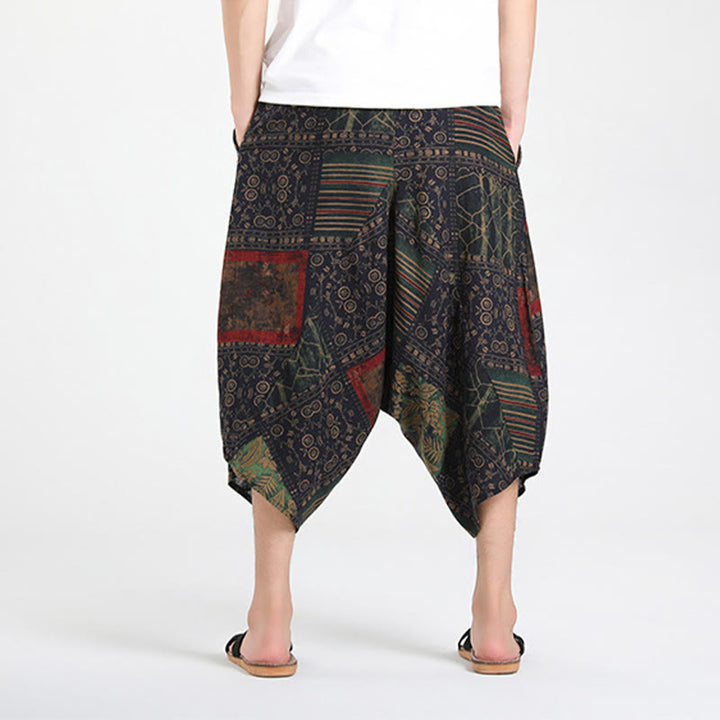 Buddha Stones Pantalon Capri bohème décontracté d'été à cordon de serrage et motif géométrique abstrait, style sarouel, avec poches - image 12