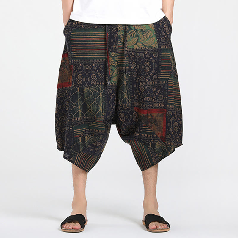 Buddha Stones Pantalon Capri bohème décontracté d'été à cordon de serrage et motif géométrique abstrait, style sarouel, avec poches - image 9