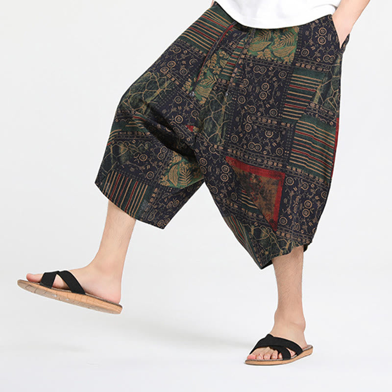 Buddha Stones Pantalon Capri bohème décontracté d'été à cordon de serrage et motif géométrique abstrait, style sarouel, avec poches - image 15
