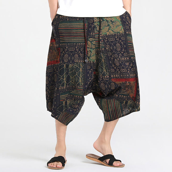 Buddha Stones Pantalon Capri bohème décontracté d'été à cordon de serrage et motif géométrique abstrait, style sarouel, avec poches - image 10