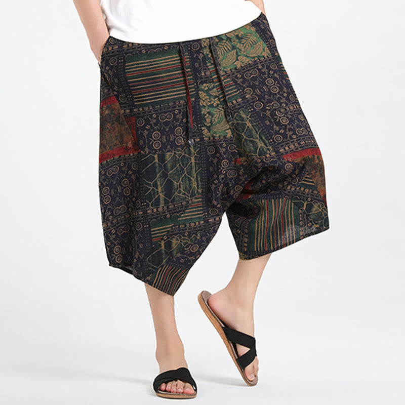 Buddha Stones Pantalon Capri bohème décontracté d'été à cordon de serrage et motif géométrique abstrait, style sarouel, avec poches - image 13