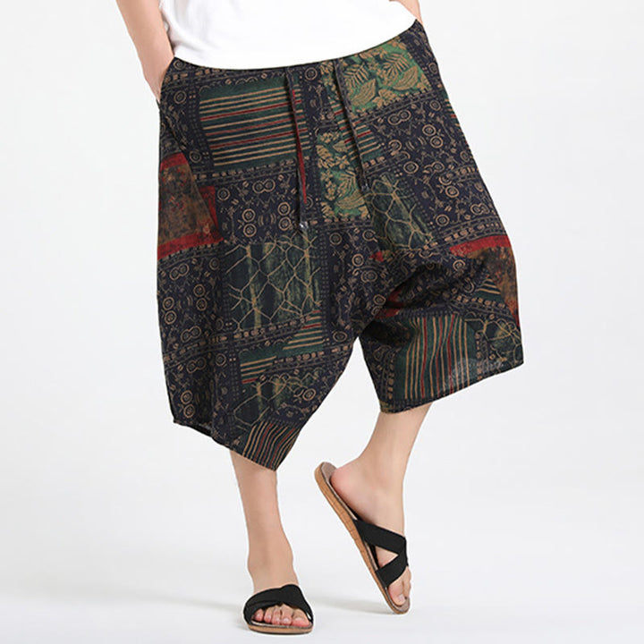 Buddha Stones Pantalon Capri bohème décontracté d'été à cordon de serrage et motif géométrique abstrait, style sarouel, avec poches - image 13