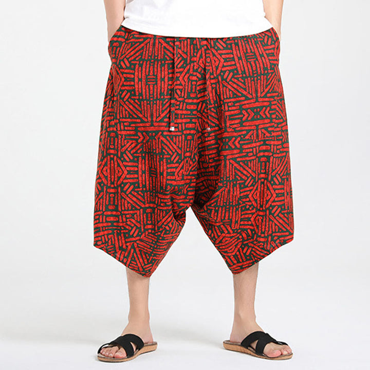 Buddha Stones Pantalon Capri bohème décontracté d'été à cordon de serrage et motif géométrique abstrait, style sarouel, avec poches - image 17