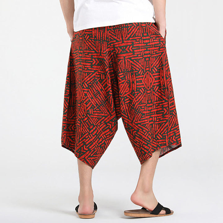 Buddha Stones Pantalon Capri bohème décontracté d'été à cordon de serrage et motif géométrique abstrait, style sarouel, avec poches - image 19