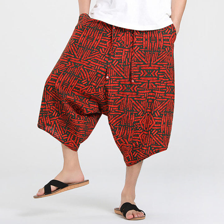 Buddha Stones Pantalon Capri bohème décontracté d'été à cordon de serrage et motif géométrique abstrait, style sarouel, avec poches - image 21