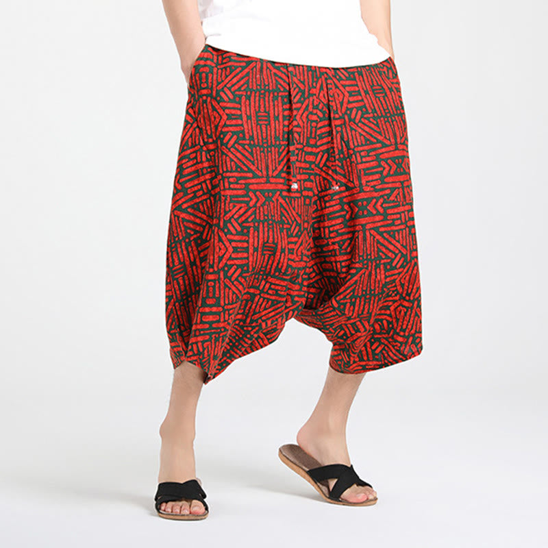 Buddha Stones Pantalon Capri bohème décontracté d'été à cordon de serrage et motif géométrique abstrait, style sarouel, avec poches - image 18